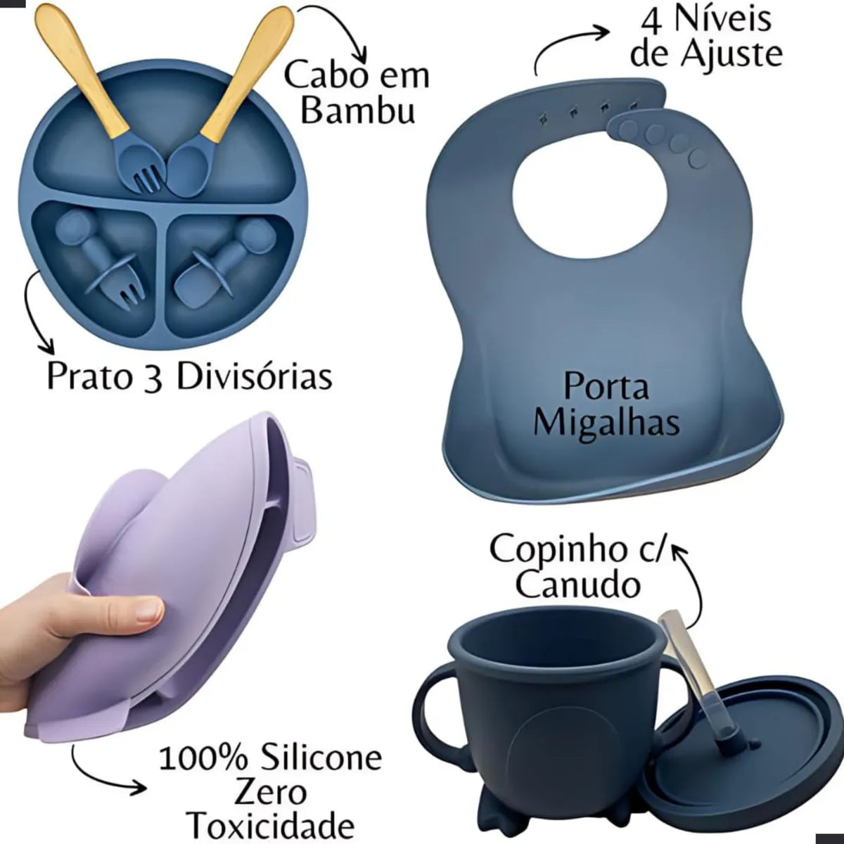 Kit Alimentação Bebê Introdução Alimentar Silicone Infantil