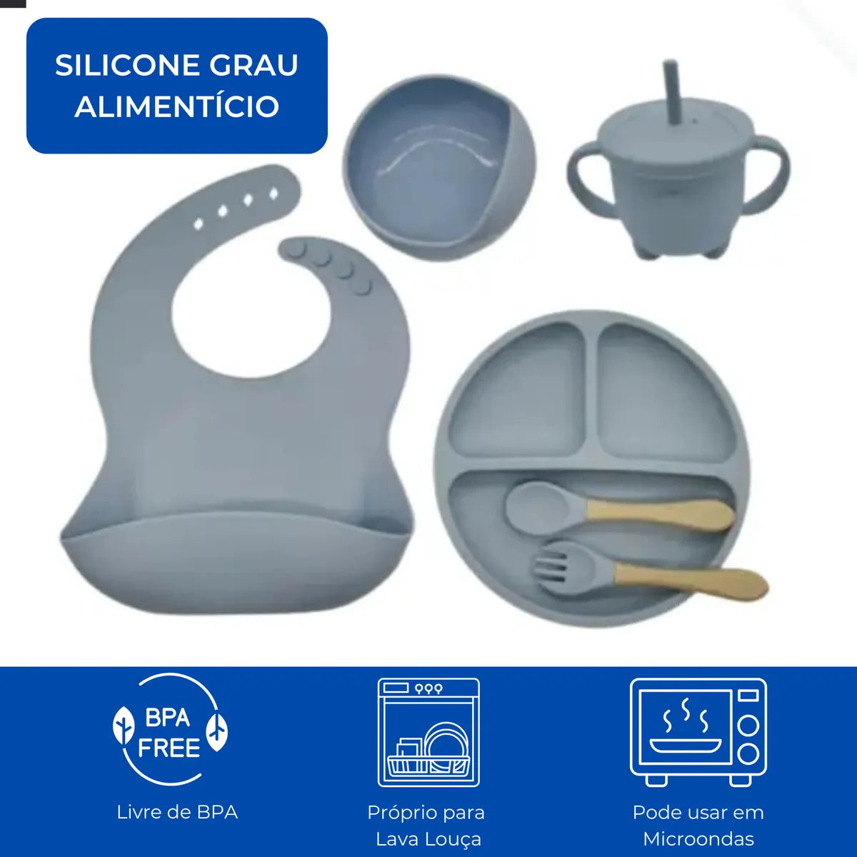 Kit Alimentação Bebê Introdução Alimentar Silicone Infantil
